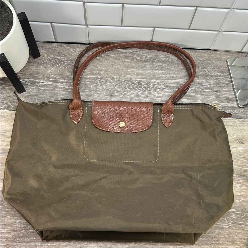 *Longchamp green brown le pilage large tote bag - Picture 2 of 14